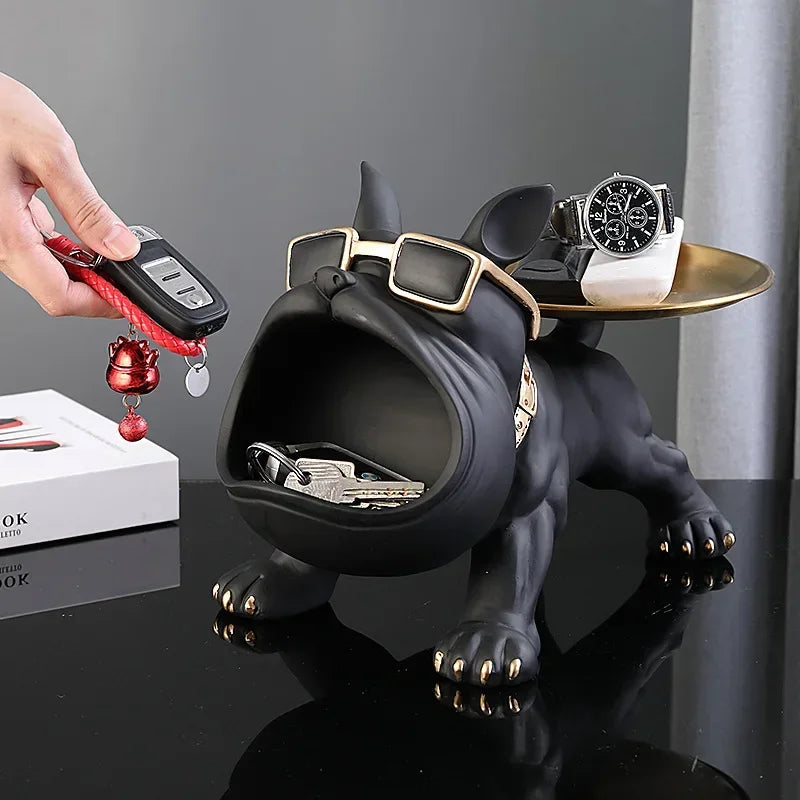 Resin Bulldog Statue Storage Tray Decorative Dog Sculpture Resin Animal Craft Ornament Home Décor