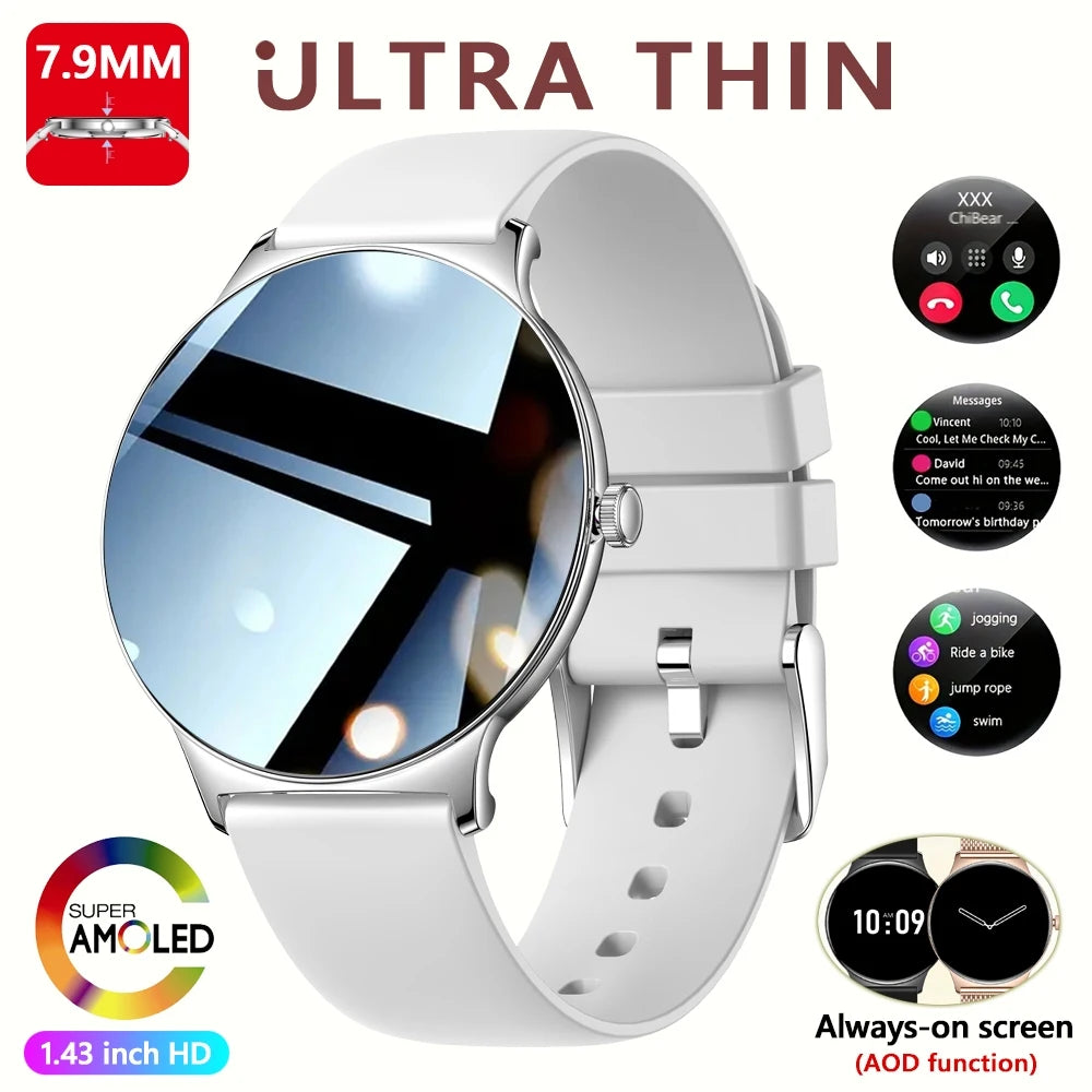 Ultra Thin Smart Watch Women 1.43 Inch AMOLED Screen Bluetooth Call Fashion Fitness Smartwatch