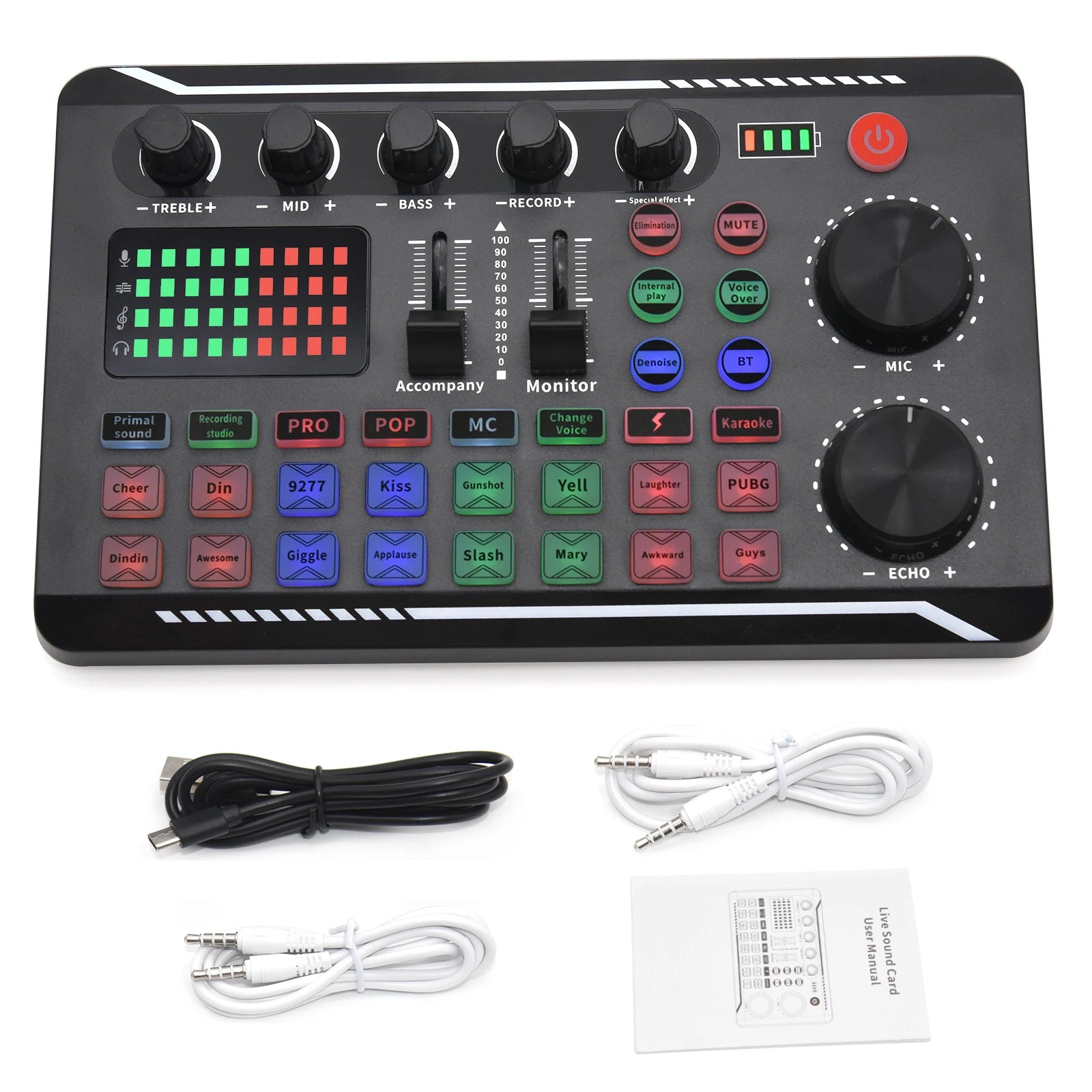 Professional F998 Live Sound Card Audio Interface with DJ Mixer Effects for Streaming and Recording
