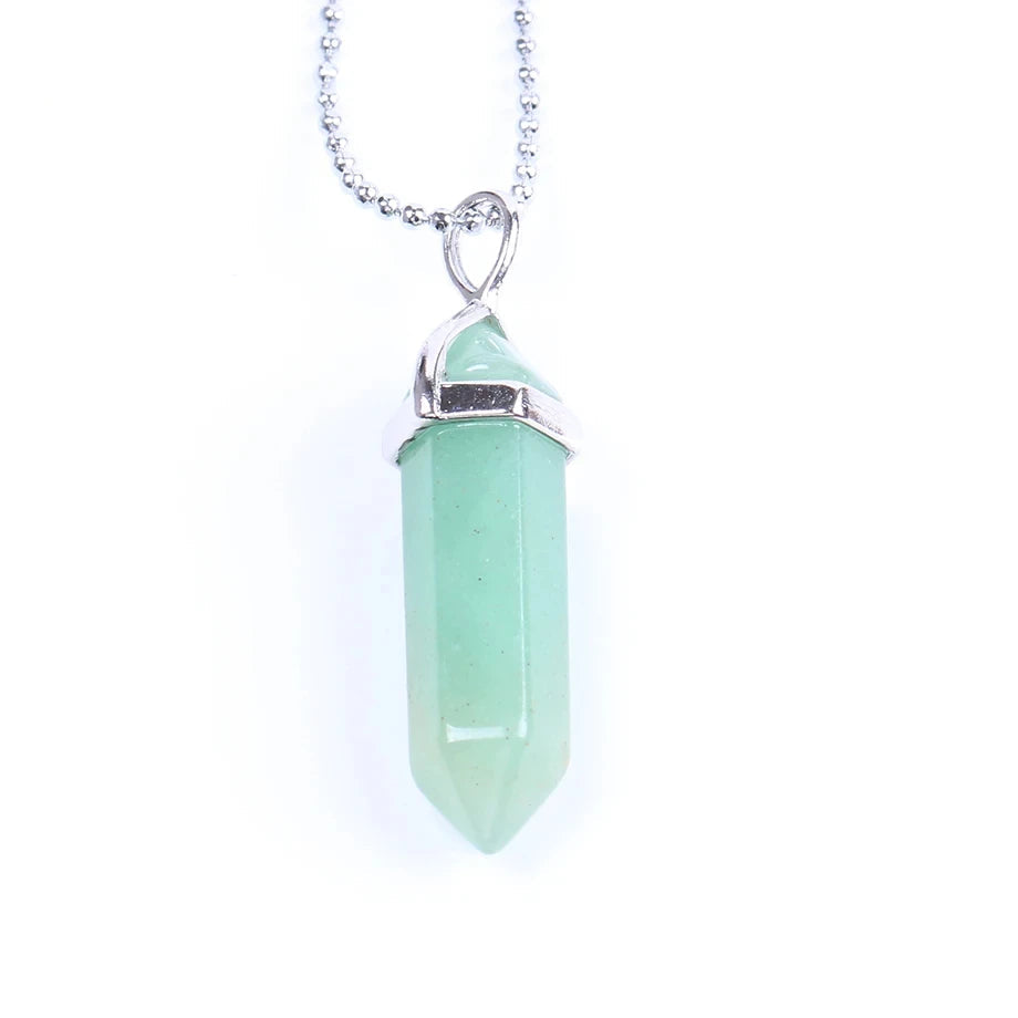Natural Gemstone Hexagonal Bullet Necklace Quartz Crystal Pendant Chakra Healing Reiki Jewellery
