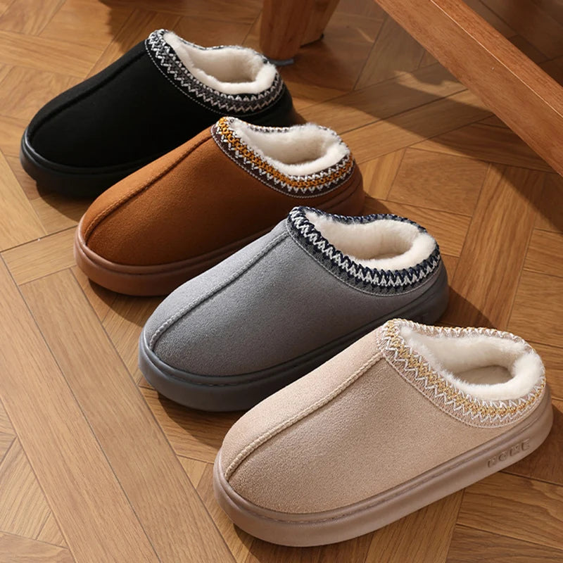 New Fluffy Platform Slippers for Women – Plush Warm Winter Cotton House Shoes