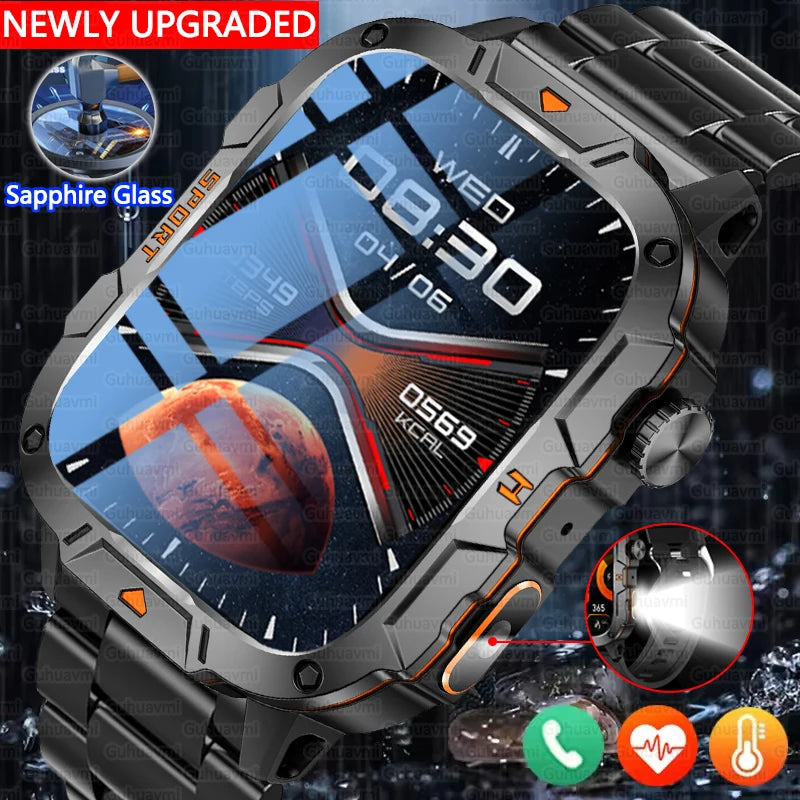 GUHUAVMI 2025 military grade smart watch men 1.96" amoled 5atm waterproof fitness tracker calls