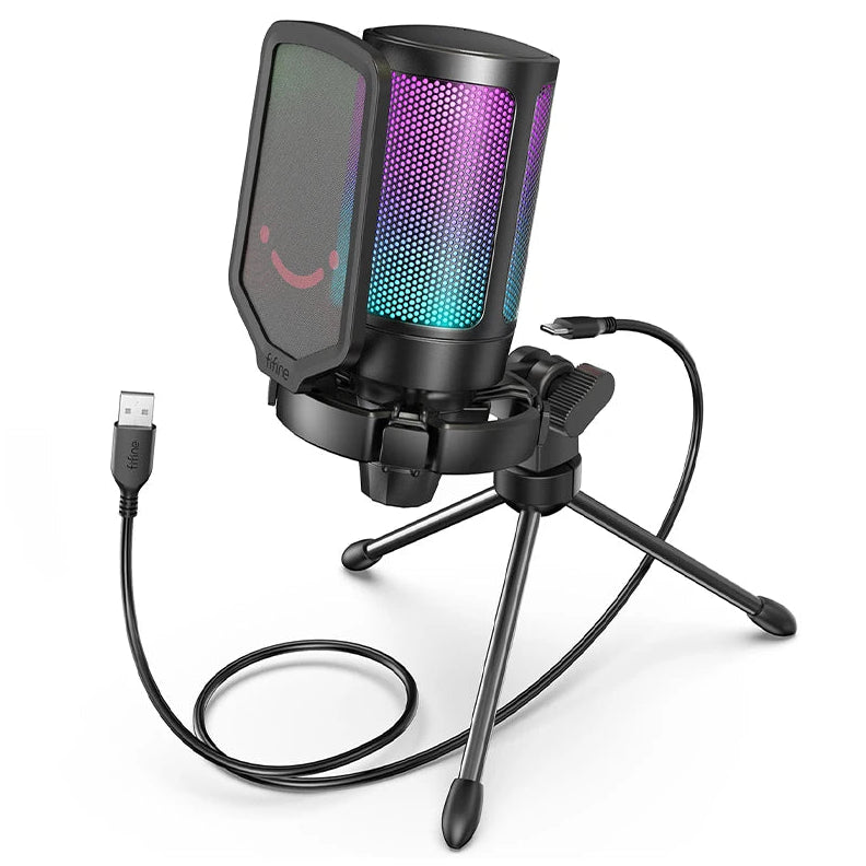 FIFINE Ampligame A6V USB Condenser Gaming Microphone with RGB, Pop Filter, Shock Mount for PC, PS5