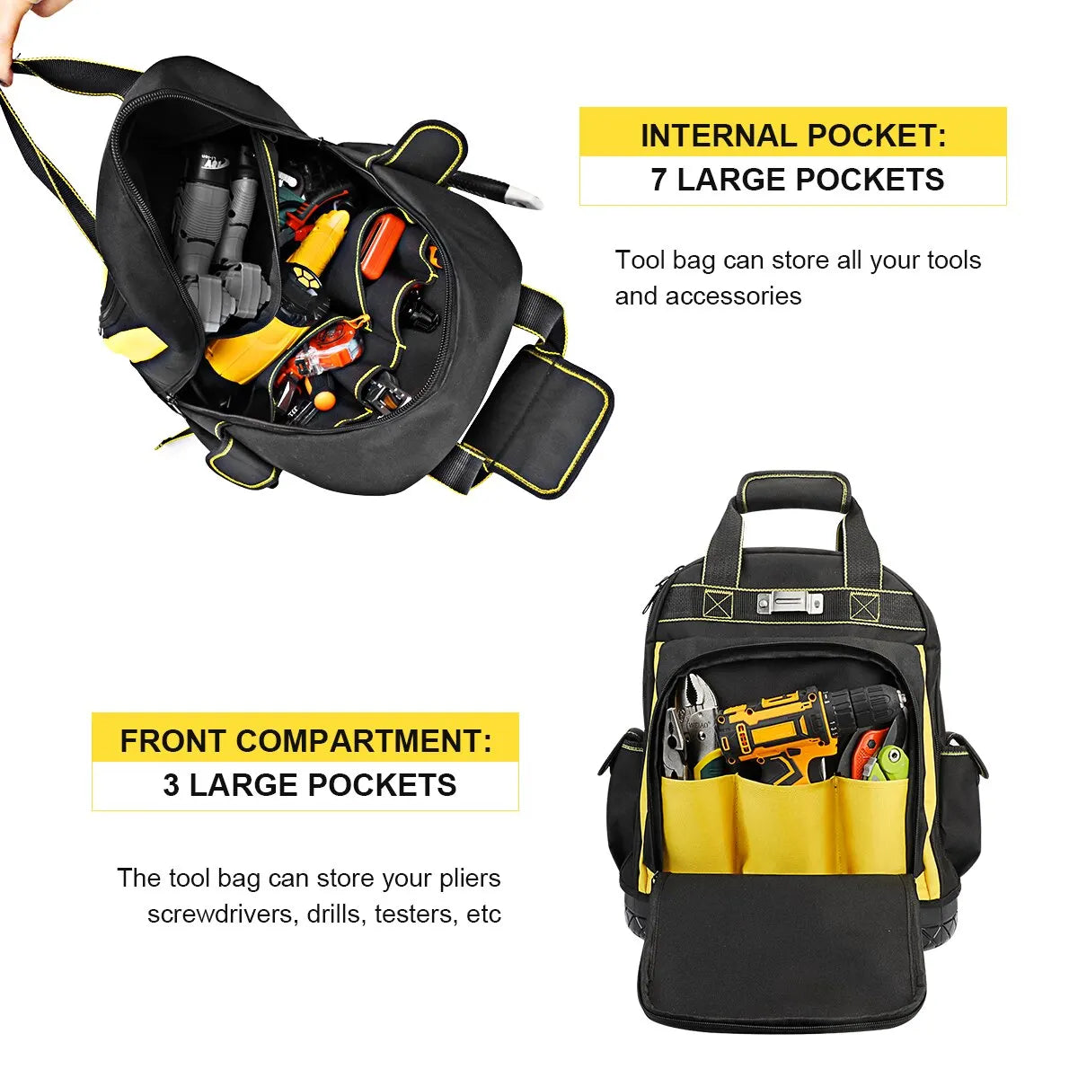 Waterproof Tool Backpack Heavy Duty Tool Bag with Rubber Base Organiser for Electricians Plumbers