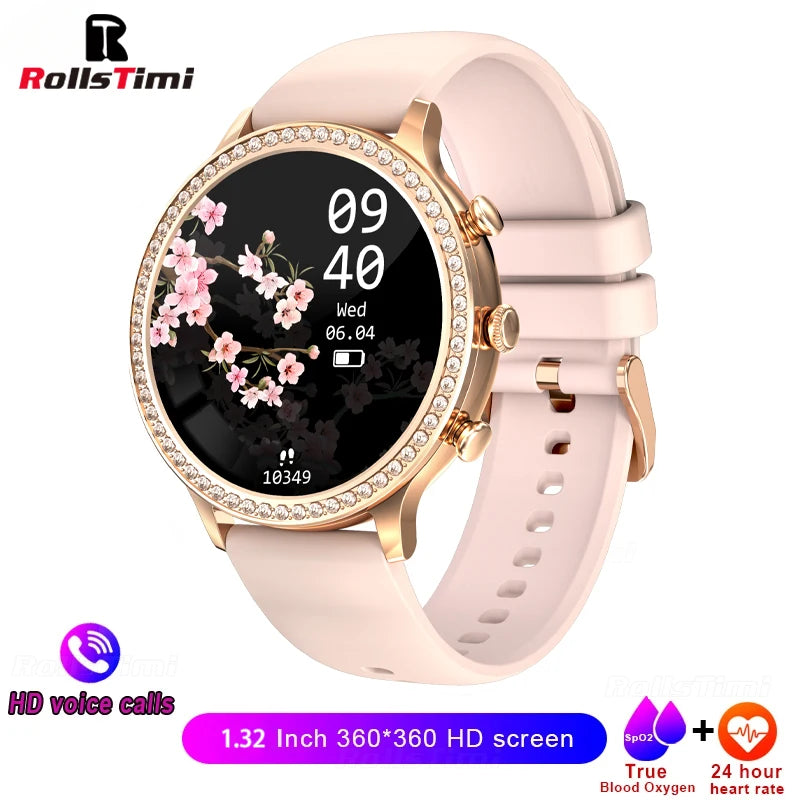 RollsTimi elegant women’s smart watch bluetooth calls blood pressure heart rate fitness fashion watch