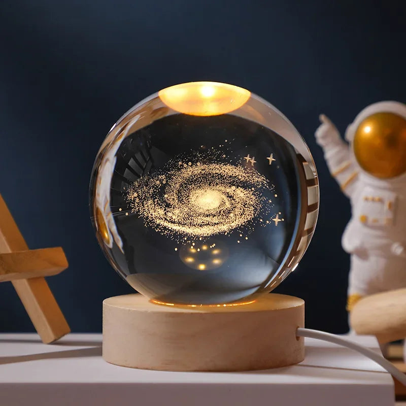 Galaxy Crystal Ball USB LED Night Light 3D Planet Moon Lamp Home Decoration & Festival Decor