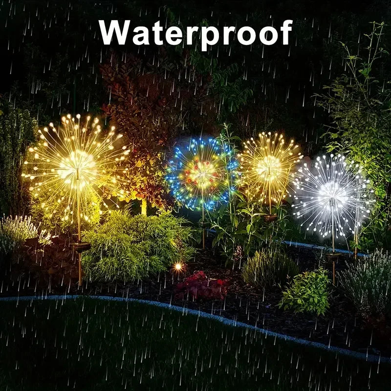 NEW 60LEDs Solar Fireworks Lights Outdoor Waterproof Garden Lamps 8 Modes with Remote Control