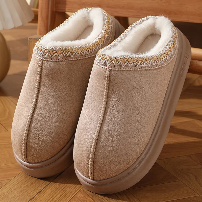 New Fluffy Platform Slippers for Women – Plush Warm Winter Cotton House Shoes