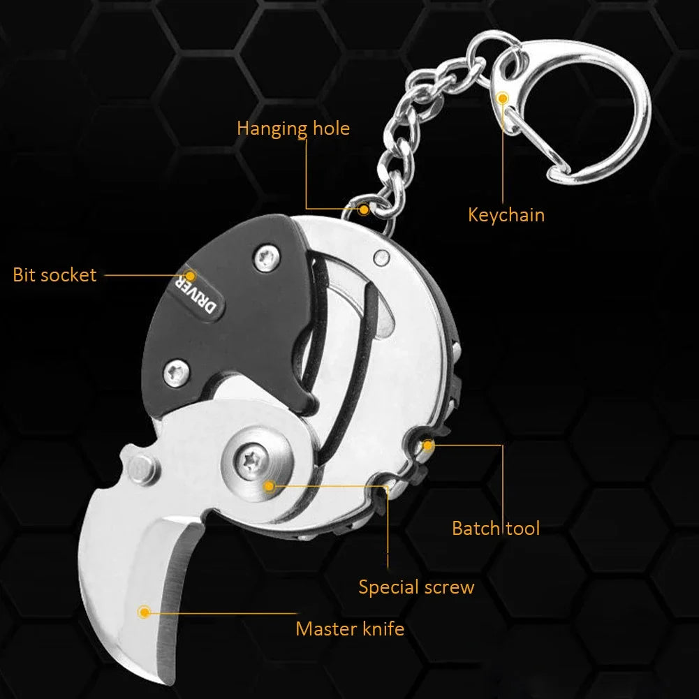 Multifunctional Hexagon Keychain Tool – Mini Folding Knife, Screwdriver & EDC Gear Coin Tool