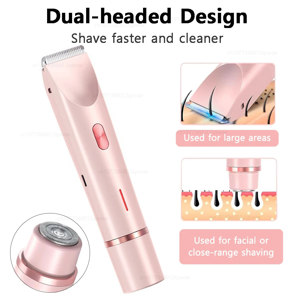 Dual Head Electric Shaver for Women Wet & Dry Body Bikini Face Trimmer Hair Removal Epilator