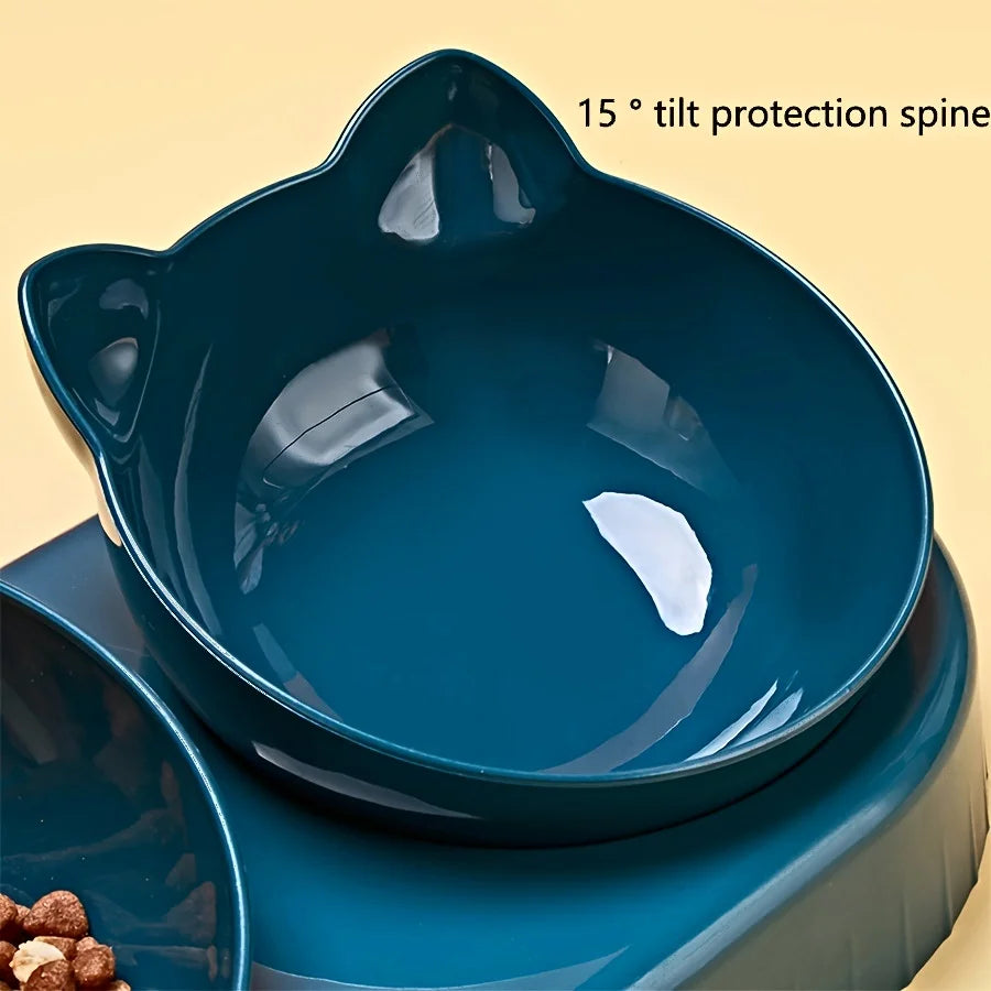 3 in 1 Tilted Cat Bowl Set with Gravity Water Bottle Feeder for Neck Protection | No Brand Name