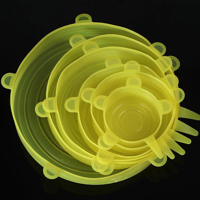 REUSABLE SILICONE LIDS 6PCS for Bowls Cans Food Storage Fresh-Keeping Kitchen Gadget Accessory