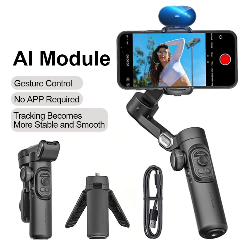 AOCHUAN 3-Axis Handheld Smartphone Gimbal Stabilizer with Fill Light Face Tracking Vlog Smart XE