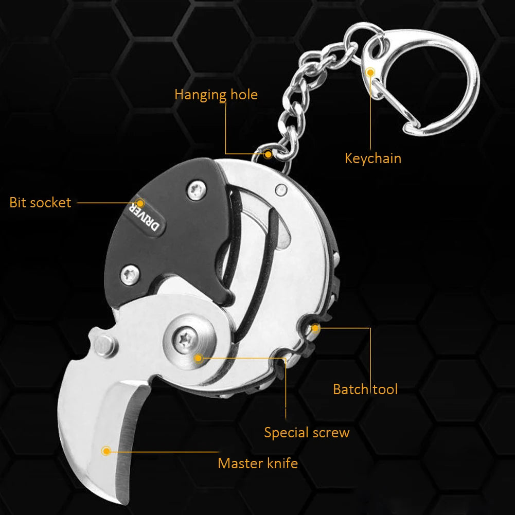 Multifunctional Hexagon Keychain Tool – Mini Folding Knife, Screwdriver & EDC Gear Coin Tool