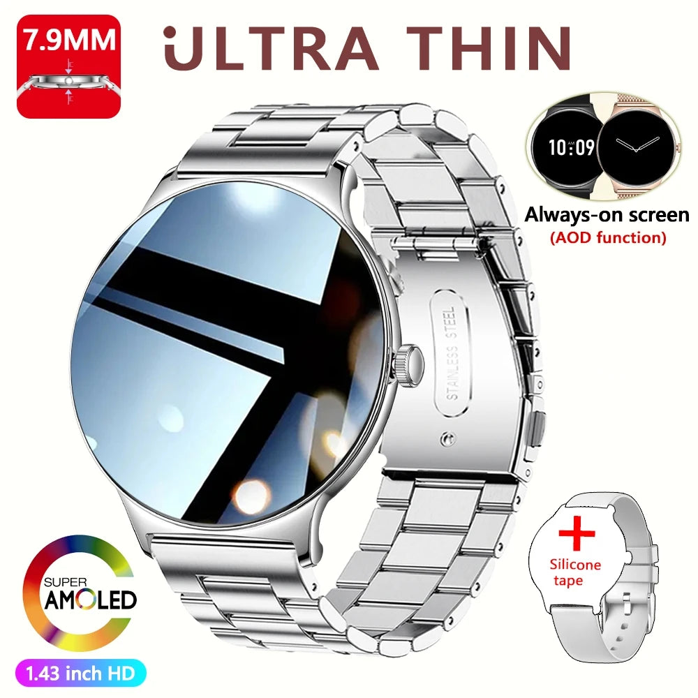 Ultra Thin Smart Watch Women 1.43 Inch AMOLED Screen Bluetooth Call Fashion Fitness Smartwatch