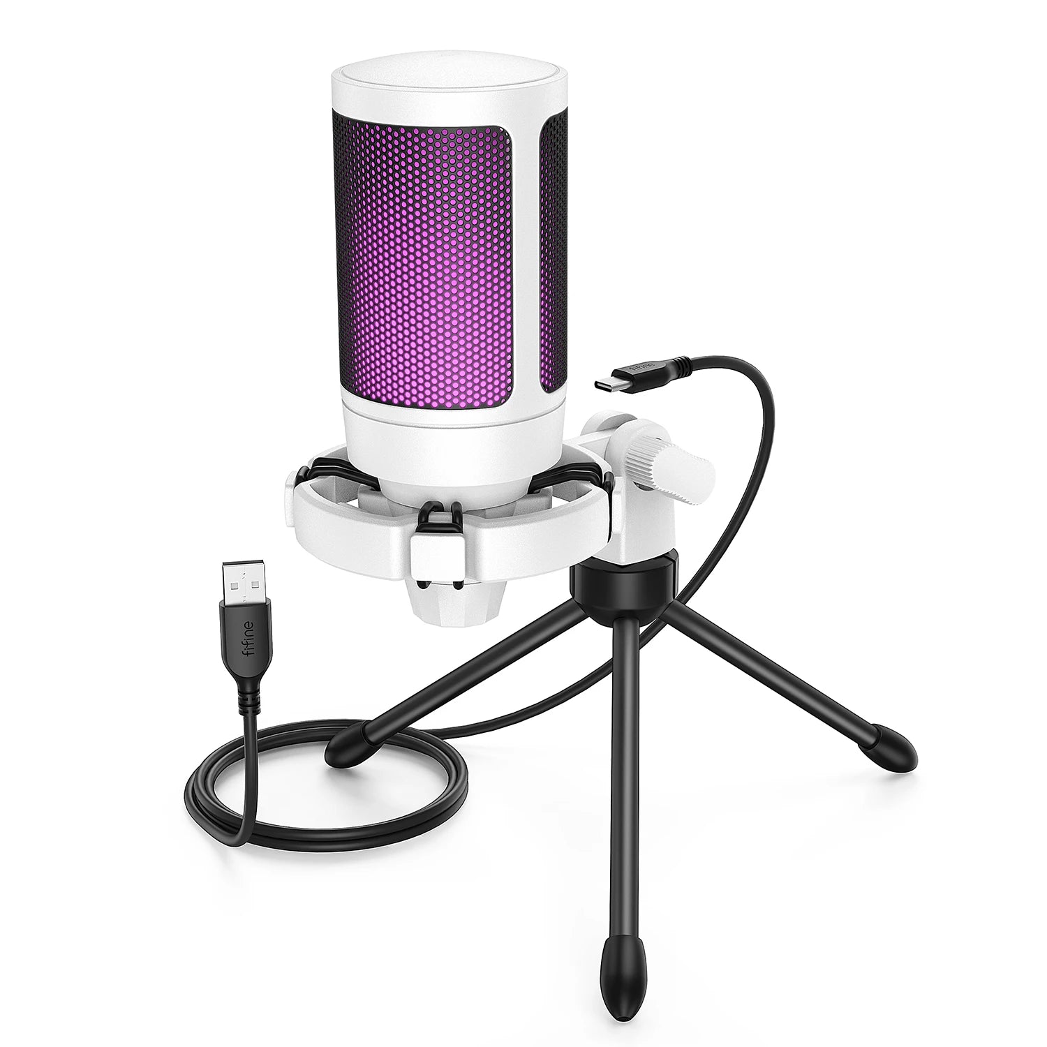 FIFINE AMPLIGAME A2 RGB USB Gaming Microphone Condenser Mic with Tripod, Light-Touch Mute, PC/PS4/5