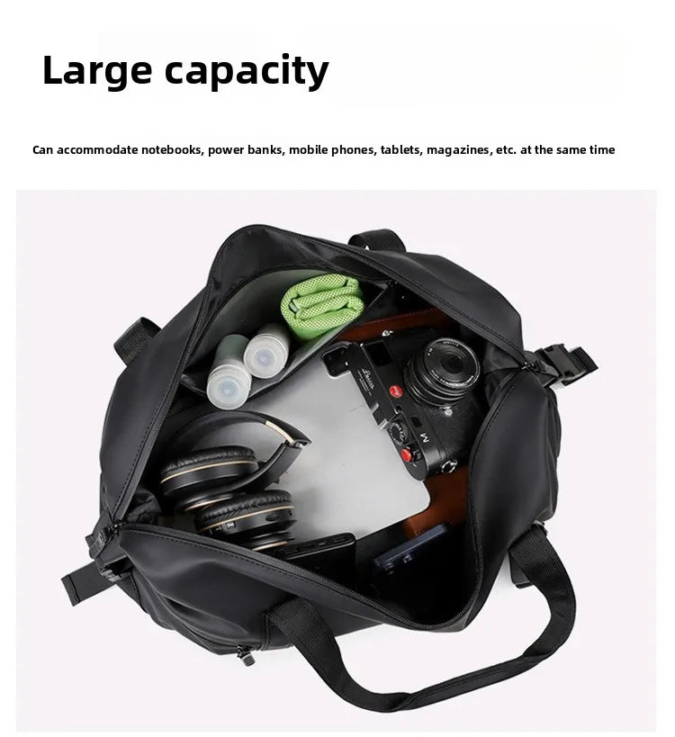 Men's Large Capacity Travel Bag Waterproof PU Leather Duffle Gym Shoulder Handbag