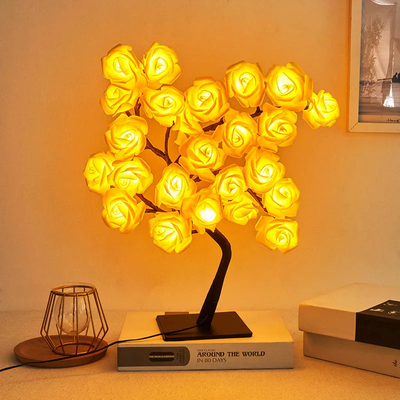 LED ROSE LEAF TABLE LAMP USB Fairy Night Light Christmas Home Party Wedding Decoration