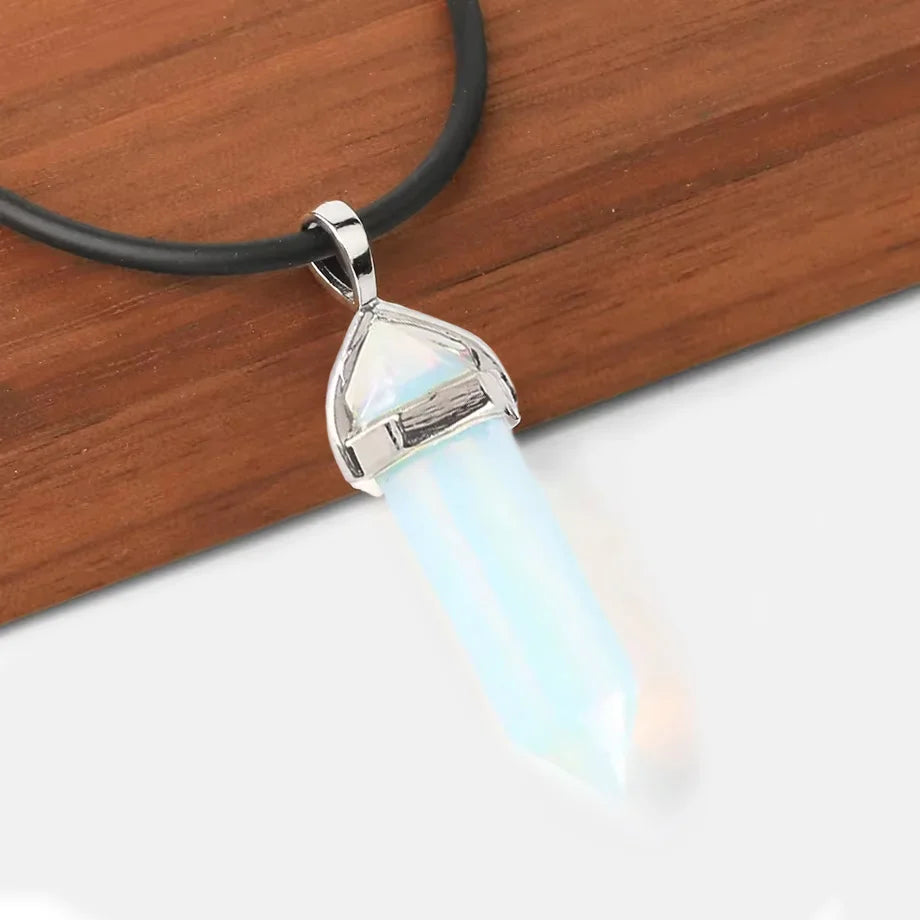 Natural Gemstone Hexagonal Bullet Necklace Quartz Crystal Pendant Chakra Healing Reiki Jewellery