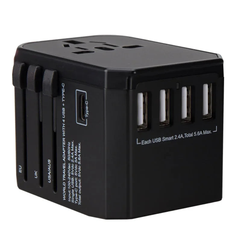 MELERY Universal Travel Adapter with USB Type-C Fast Charger for US EU UK AU Plugs – 5 Ports