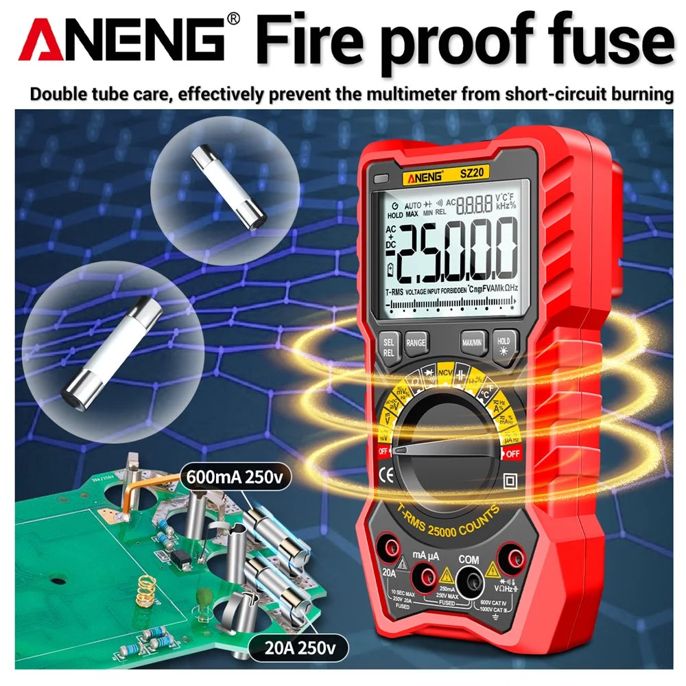 ANENG SZ20 Digital Multimeter – 25000 Counts Smart Manual Range Tester, True RMS AC/DC Voltmeter