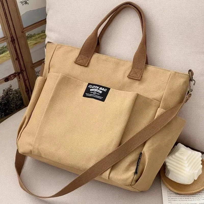 Urban Minimalist Canvas Tote Bag Large Capacity Shoulder Crossbody Bag for Women Students Commuting