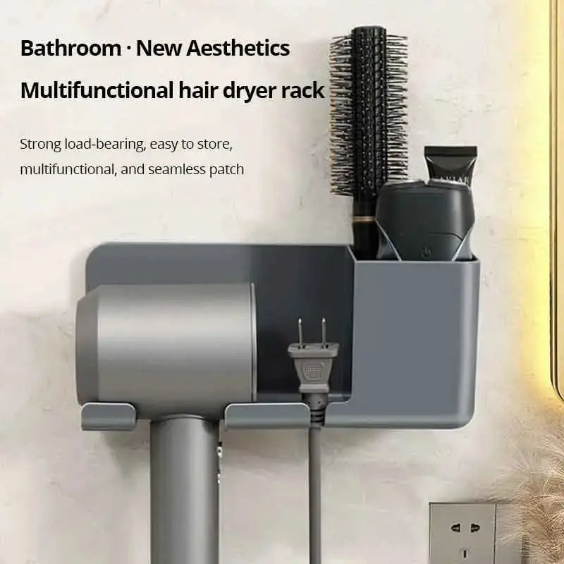 1PC Hair Dryer Storage Rack – Wall Mounted No-Drill Bathroom Holder & Organizer for Hair Tools