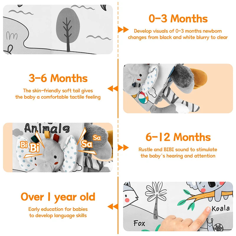 QWZ Soft Baby Cloth Books 3D Touch Feel High Contrast Sensory Stroller Toy for Newborns & Infants