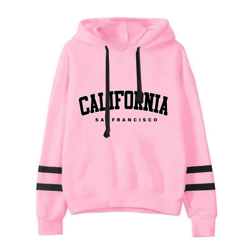 CALIFORNIA Women’s Tracksuit Casual Stripe Hooded Sweatshirt & Pants Set Sportswear S-3XL
