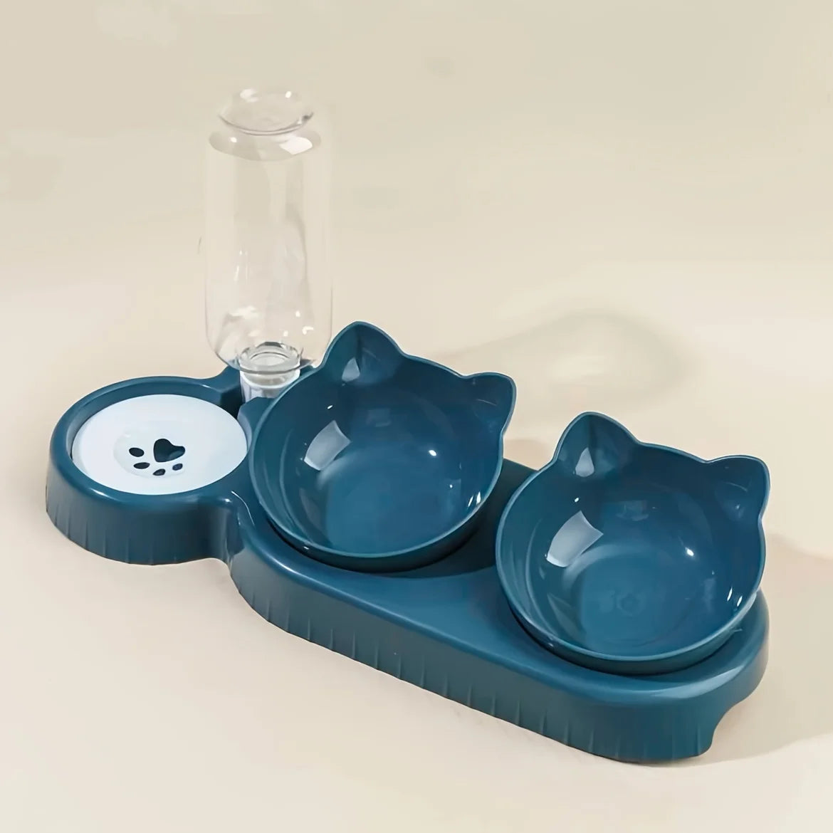 3 in 1 Tilted Cat Bowl Set with Gravity Water Bottle Feeder for Neck Protection | No Brand Name
