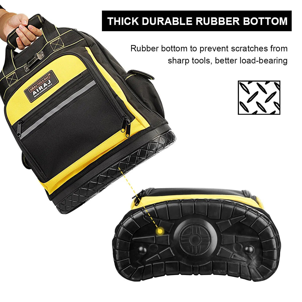 Waterproof Tool Backpack Heavy Duty Tool Bag with Rubber Base Organiser for Electricians Plumbers