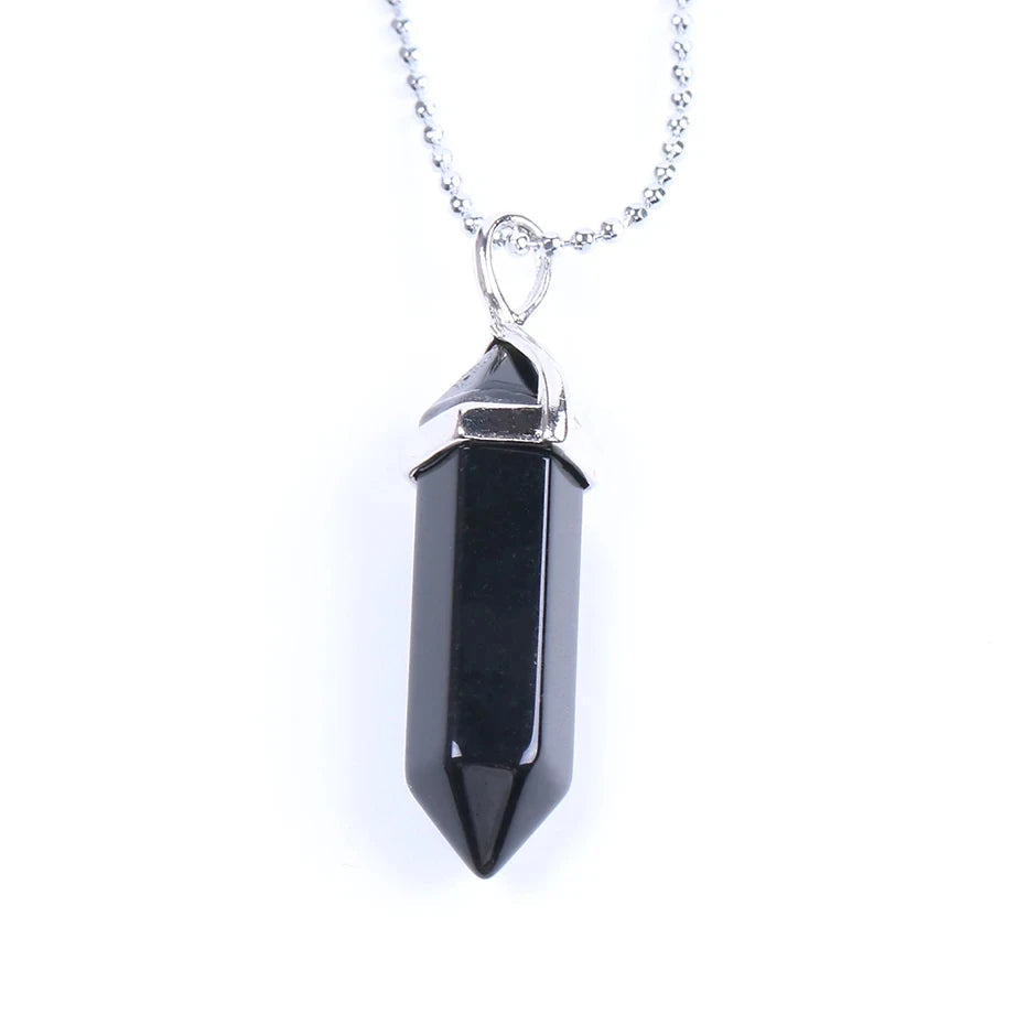 Natural Gemstone Hexagonal Bullet Necklace Quartz Crystal Pendant Chakra Healing Reiki Jewellery
