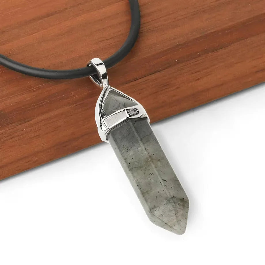 Natural Gemstone Hexagonal Bullet Necklace Quartz Crystal Pendant Chakra Healing Reiki Jewellery