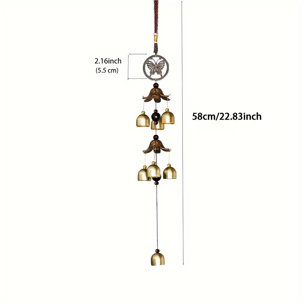 Double Metal Bell Pendant Wind Chime Brass Colour Hanging Decor for Home Patio Garden Wall