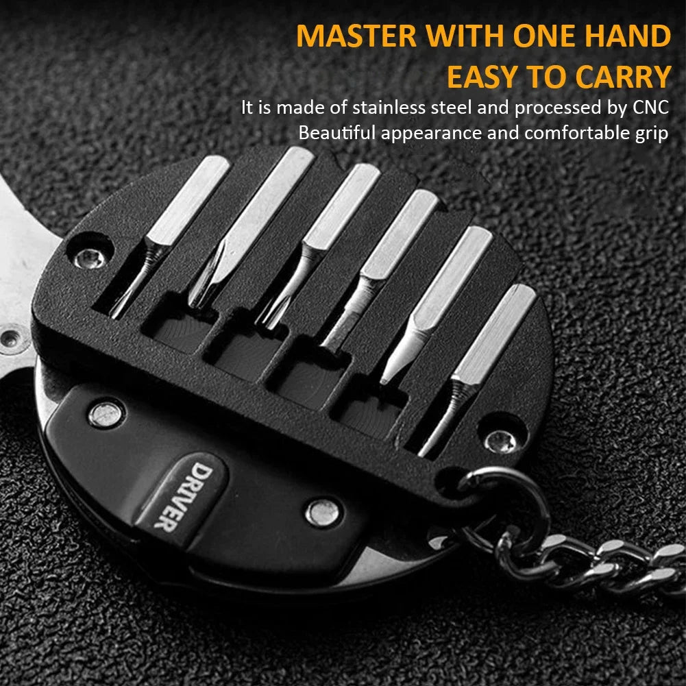 Multifunctional Hexagon Keychain Tool – Mini Folding Knife, Screwdriver & EDC Gear Coin Tool