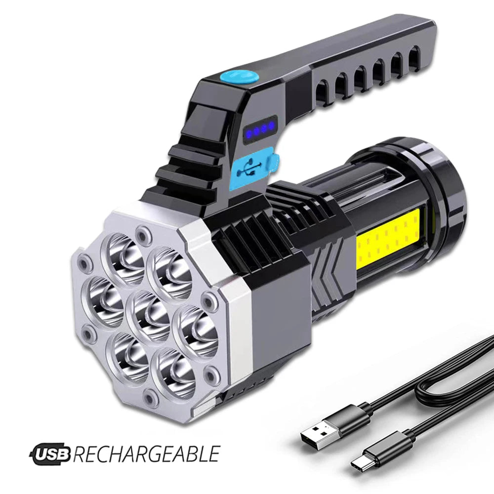 SHUSTAR High Power USB Rechargeable LED Flashlight 7 LED Torch with COB Side Light for Camping