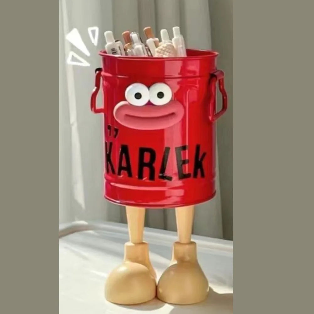 CARTOON PEN HOLDER – Cute Desk Organiser & Simple Office Storage Box with Random Letter Stickers