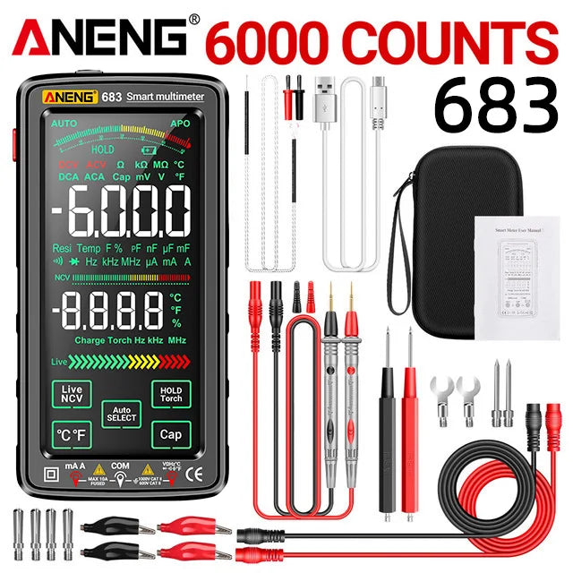 ANENG 683 Smart Digital Multimeter – 6000 Counts, High-End Touch, Rechargeable AC/DC Voltage Tester