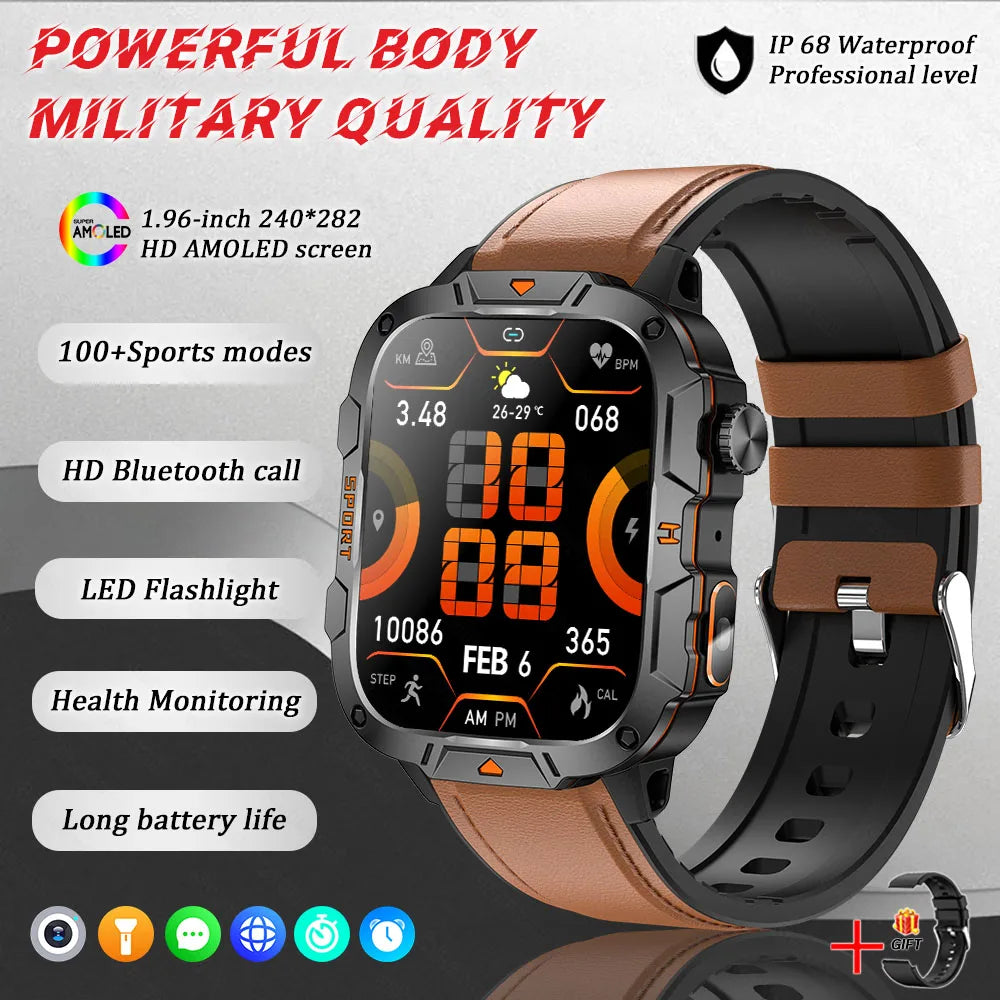 GUHUAVMI 2025 military grade smart watch men 1.96" amoled 5atm waterproof fitness tracker calls