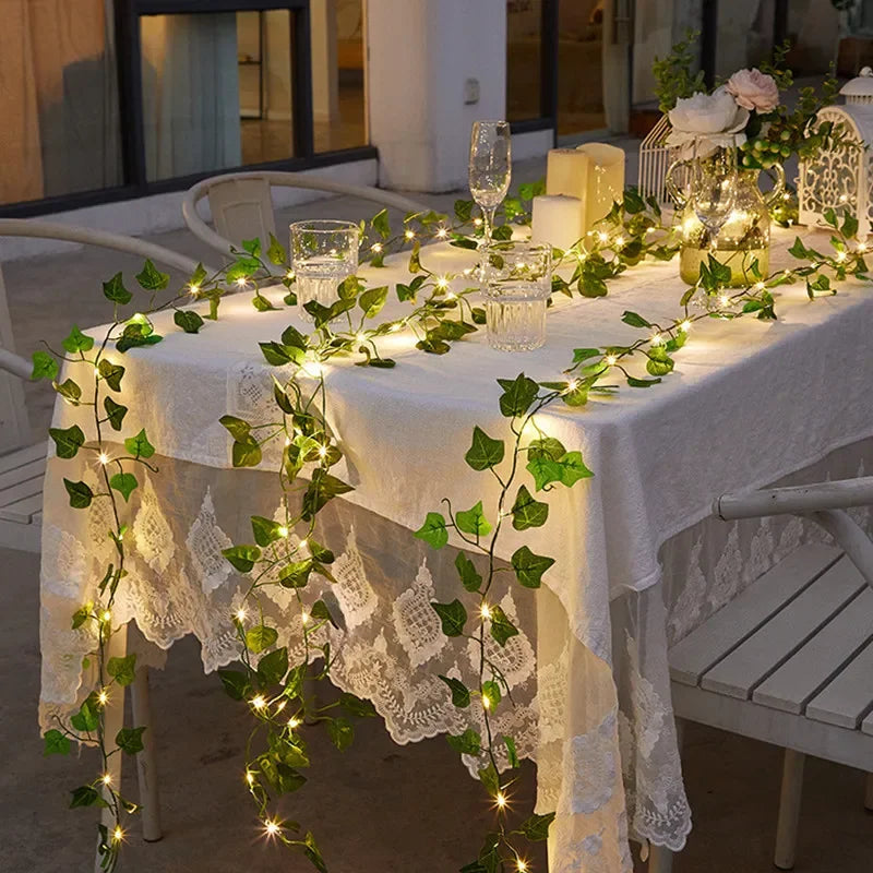 Flower Green Leaf Vine Fairy String Lights LED Garland Battery Powered Home Garden Decoration