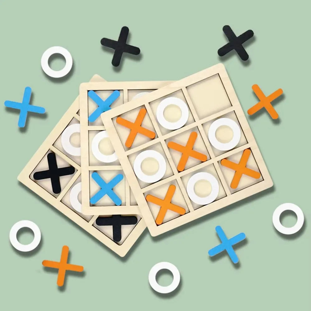 Montessori Wooden Mini Tic-Tac-Toe Noughts and Crosses Educational Puzzle Game for Kids Ages 3-12