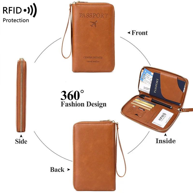 New Leather Passport Cover RFID Blocking Wallet | Travel Essentials & Zipper Phone Bag