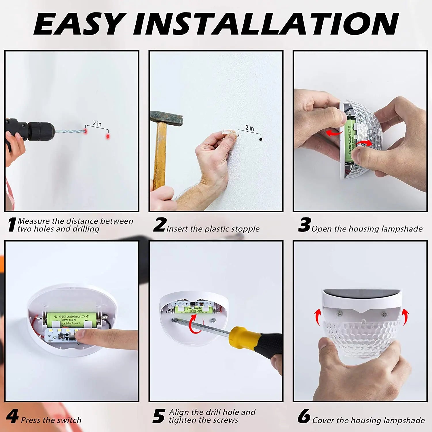 SHUSTAR LED Solar Fence Lights Outdoor Waterproof Wall Lamps for Garden Terrace Path Decoration