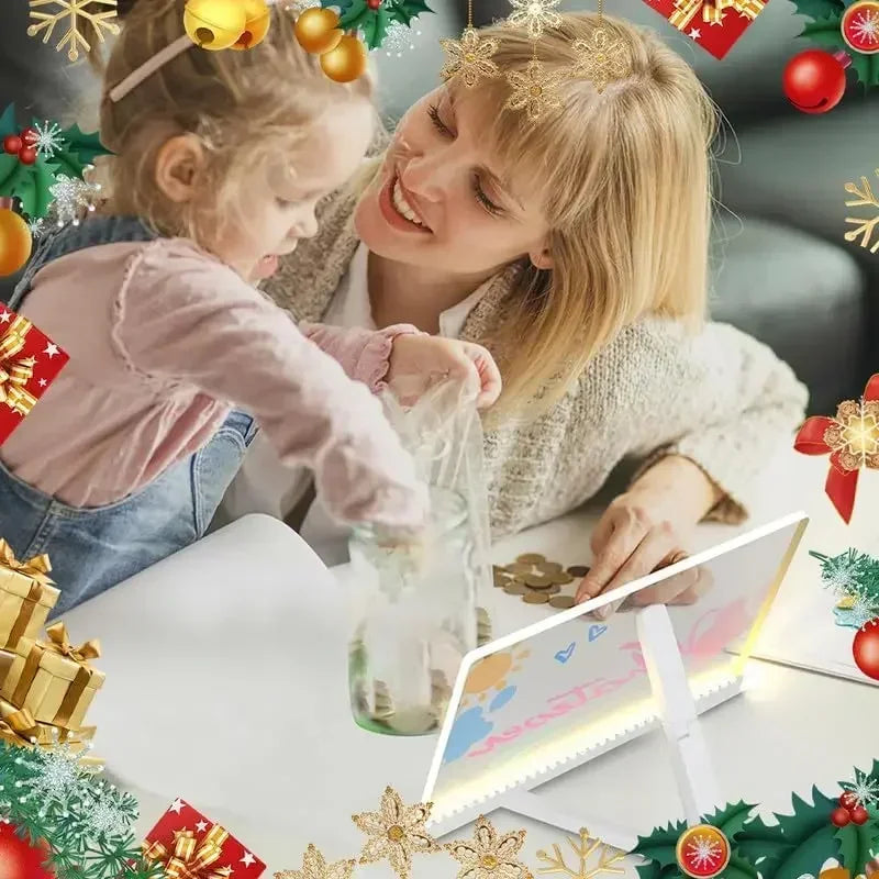 Magic LED glow drawing board for kids with acrylic memo pad, 7 colour markers pens and stand