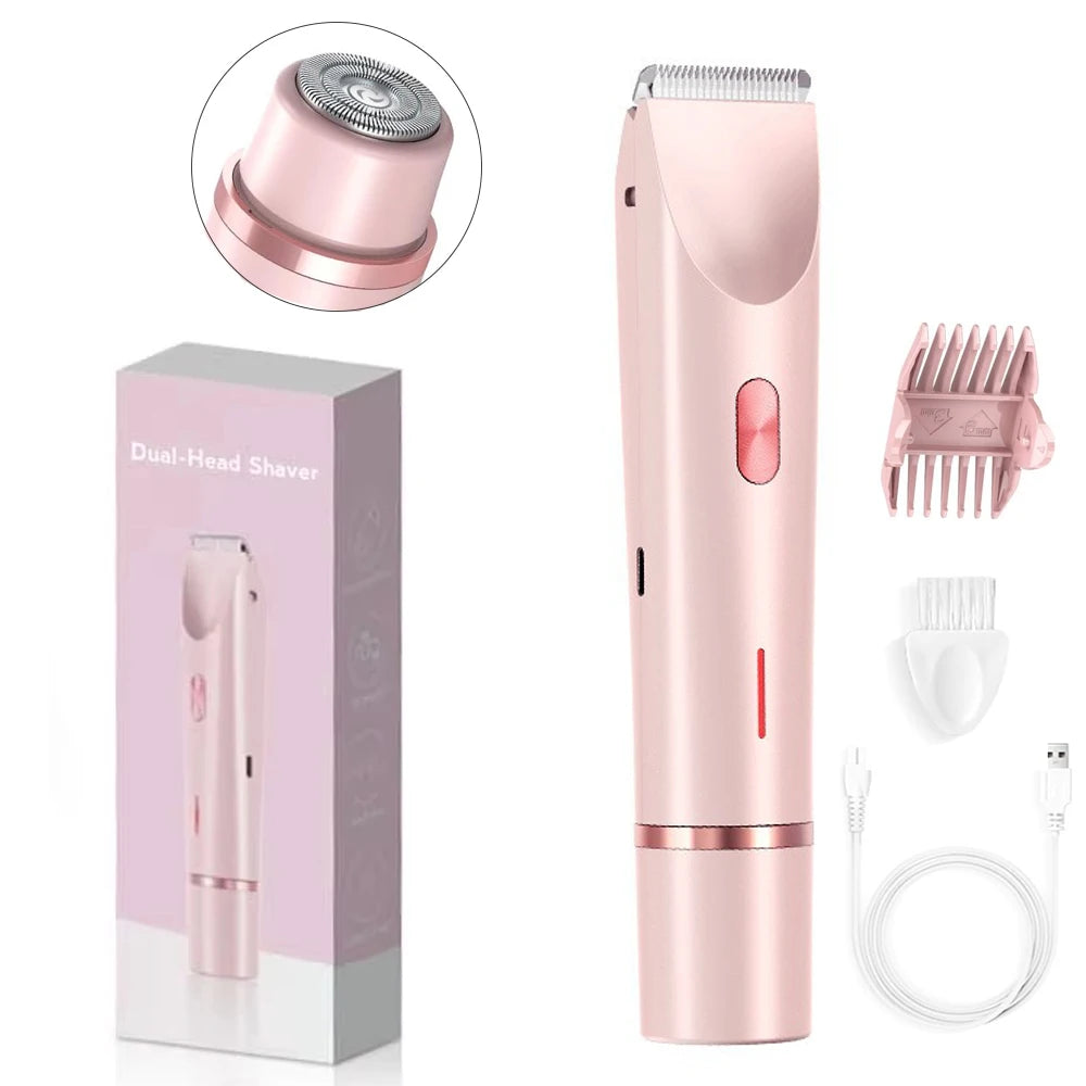 Dual Head Electric Shaver for Women Wet & Dry Body Bikini Face Trimmer Hair Removal Epilator