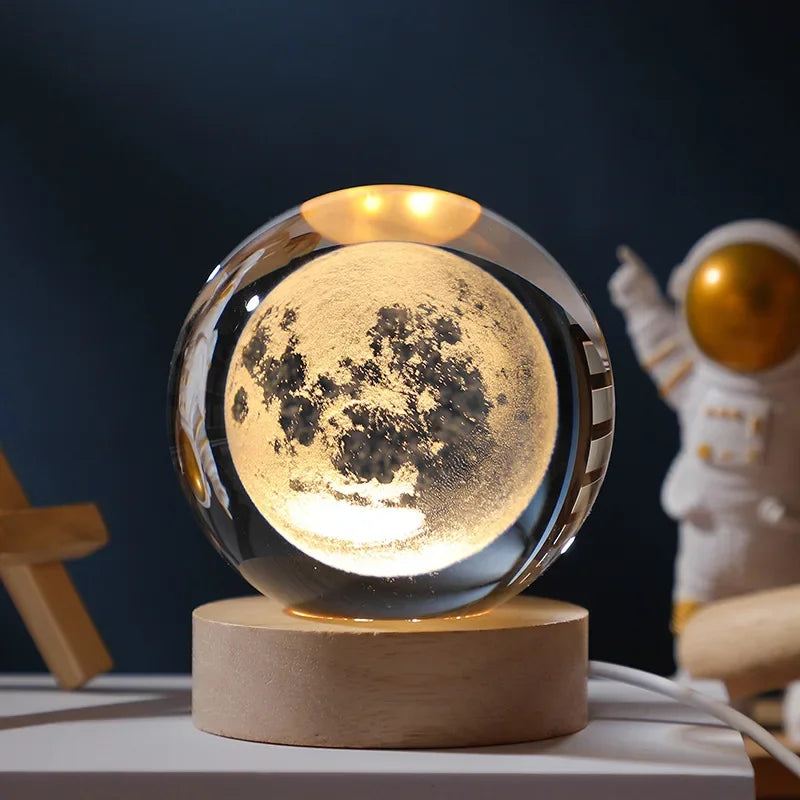 Galaxy Crystal Ball USB LED Night Light 3D Planet Moon Lamp Home Decoration & Festival Decor