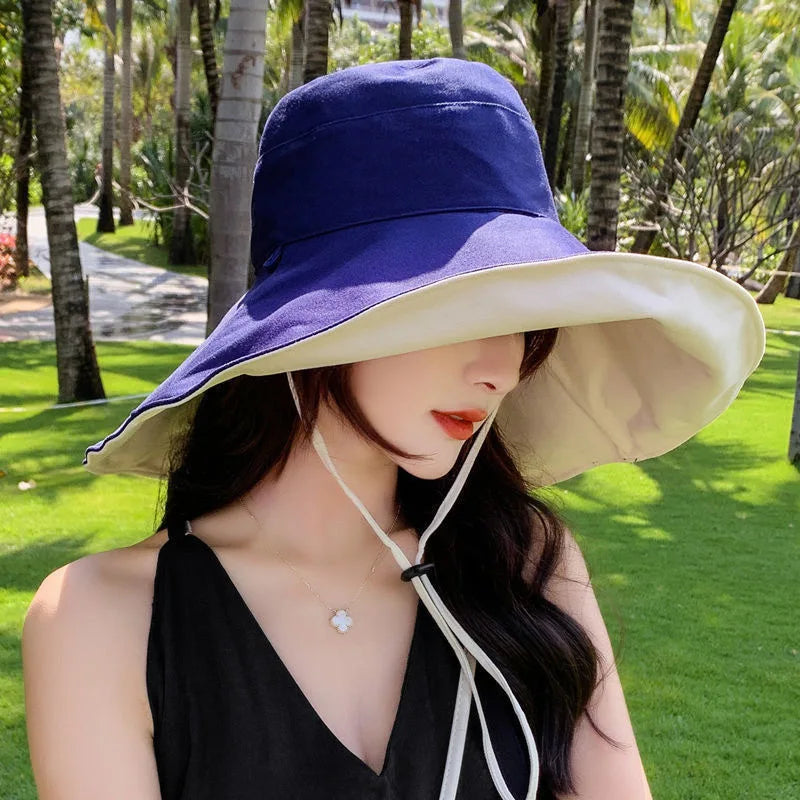 Wide Brim UPF 50+ Double-Sided Sun Hat for Women – Foldable Anti-UV Beach, Travel & Hiking Hat