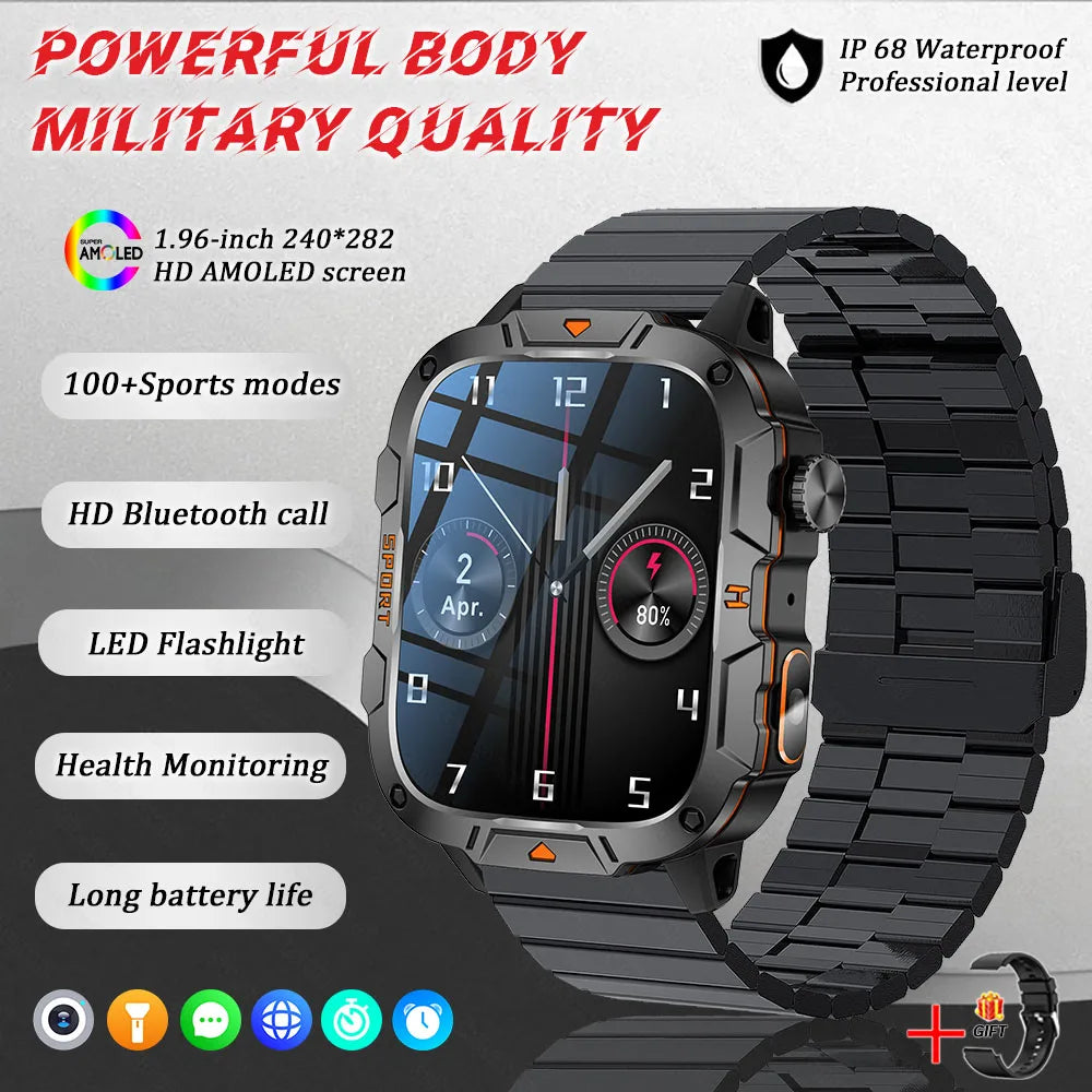 GUHUAVMI 2025 military grade smart watch men 1.96" amoled 5atm waterproof fitness tracker calls