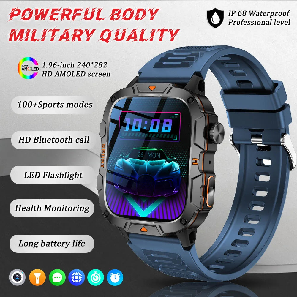 GUHUAVMI 2025 military grade smart watch men 1.96" amoled 5atm waterproof fitness tracker calls