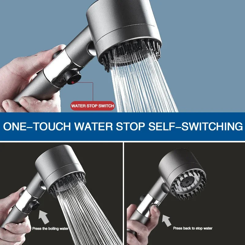 High-Pressure Filter Shower Head – 3-Mode Adjustable Spray with Massage Brush, Water-Saving Design